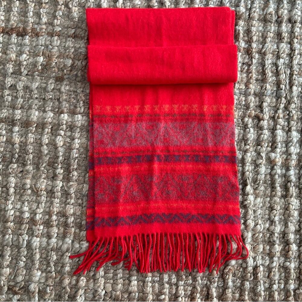 ERDOS 100% Mongolian Cashmere Scarf Red Gray Plaid Tartan Fringe 59"